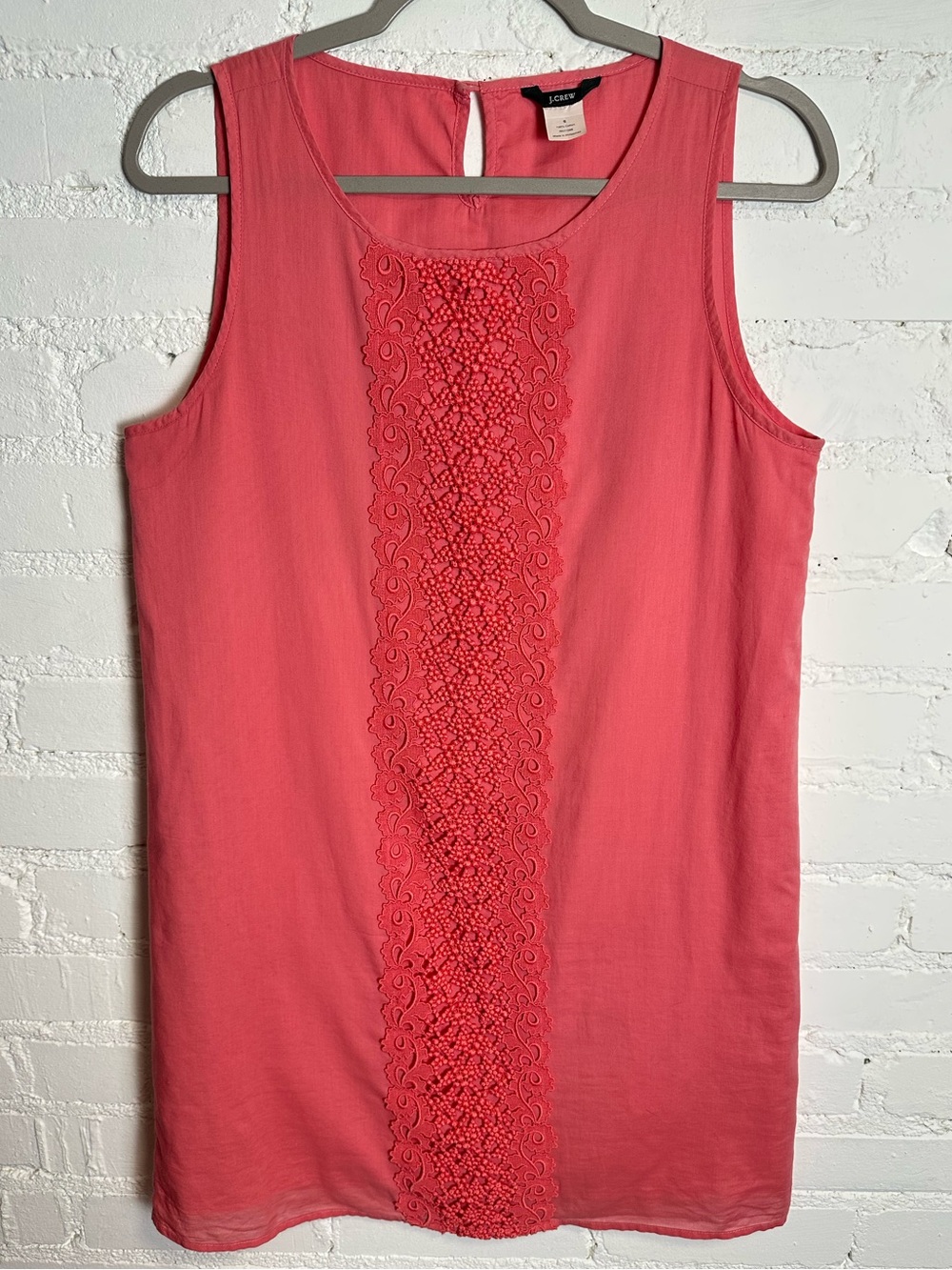 J Crew Coral Shift Lace Embroidery Crochet 100% Cotton Lined Mini Dress or Cover